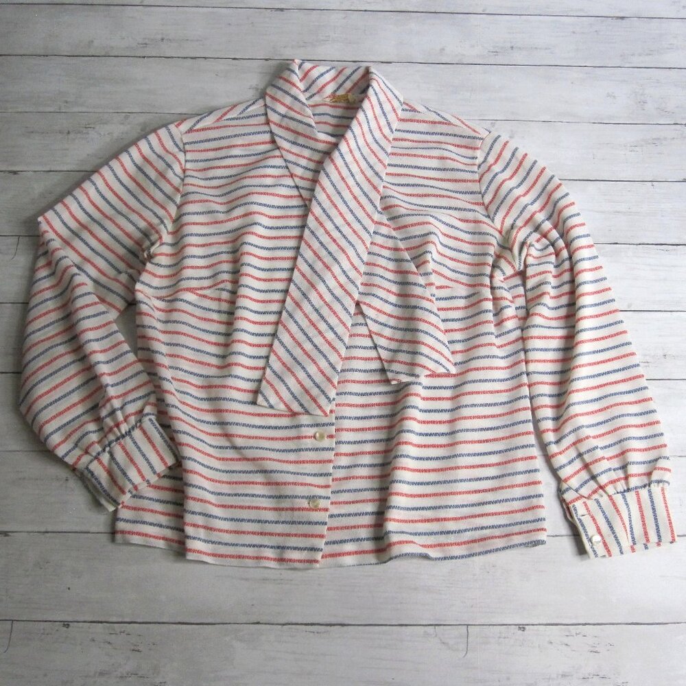 Carol Brent Vintage Women's Top Size L Long Sleeve 70's 80's Blouse Neck Tie